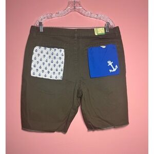 Toddland Shipwreck Shorts Mens 36 Olive Green Nautical Anchor Pull Out Pockets
